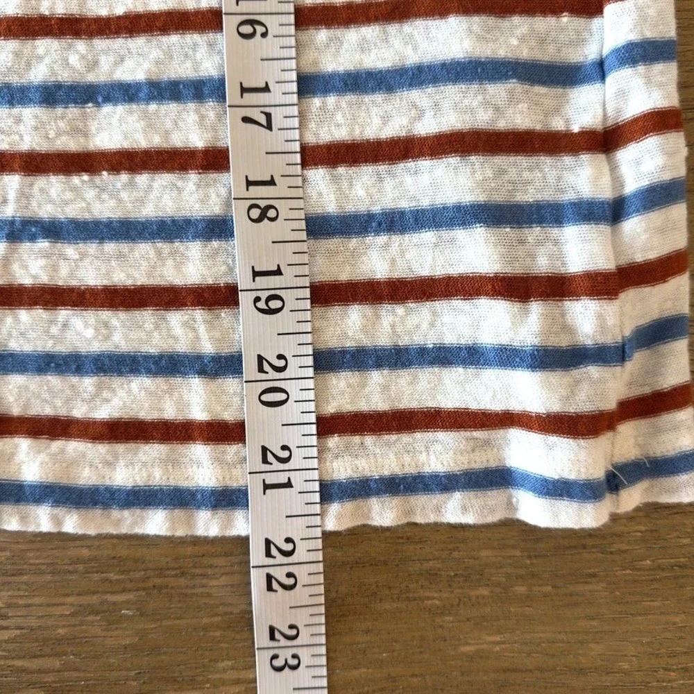Veronica Beard Benji Striped 100% Linen Short Sleeve T-Shirt-Rust & Blue-Sz M - Picture 10 of 13